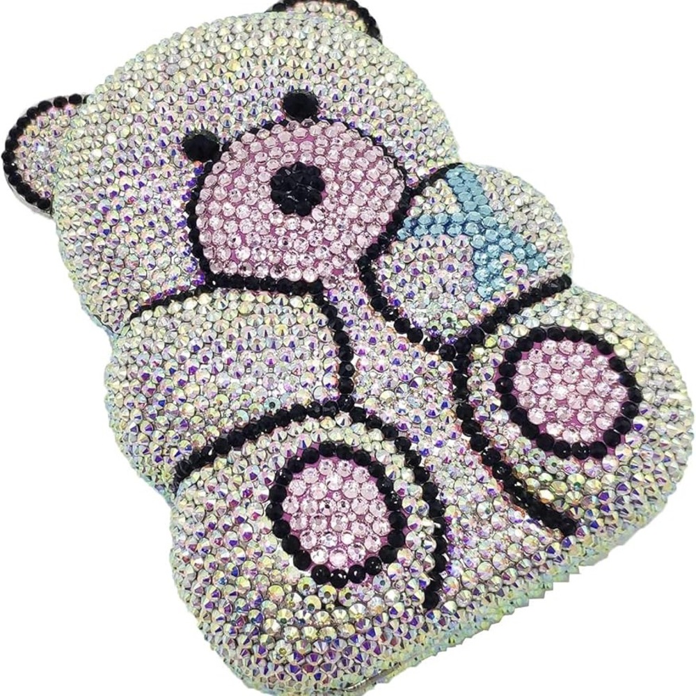 NEW Sparkling Bling Crystal Rhinestone Panda Bear Bag Clutch Purse +Gift - Picture 15 of 16